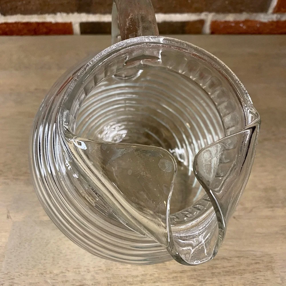 Vintage‎ (1970's) Anchor Hocking Clear Glass Pitcher Ribbed Ball Tilt